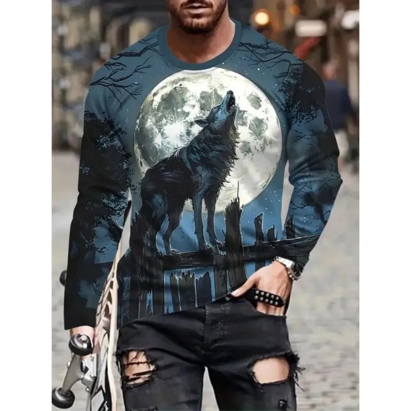 Men's 3D Printed Crew Neck Long Sleeve T-Shirt Fashion Versatile Trend Breathable Casual