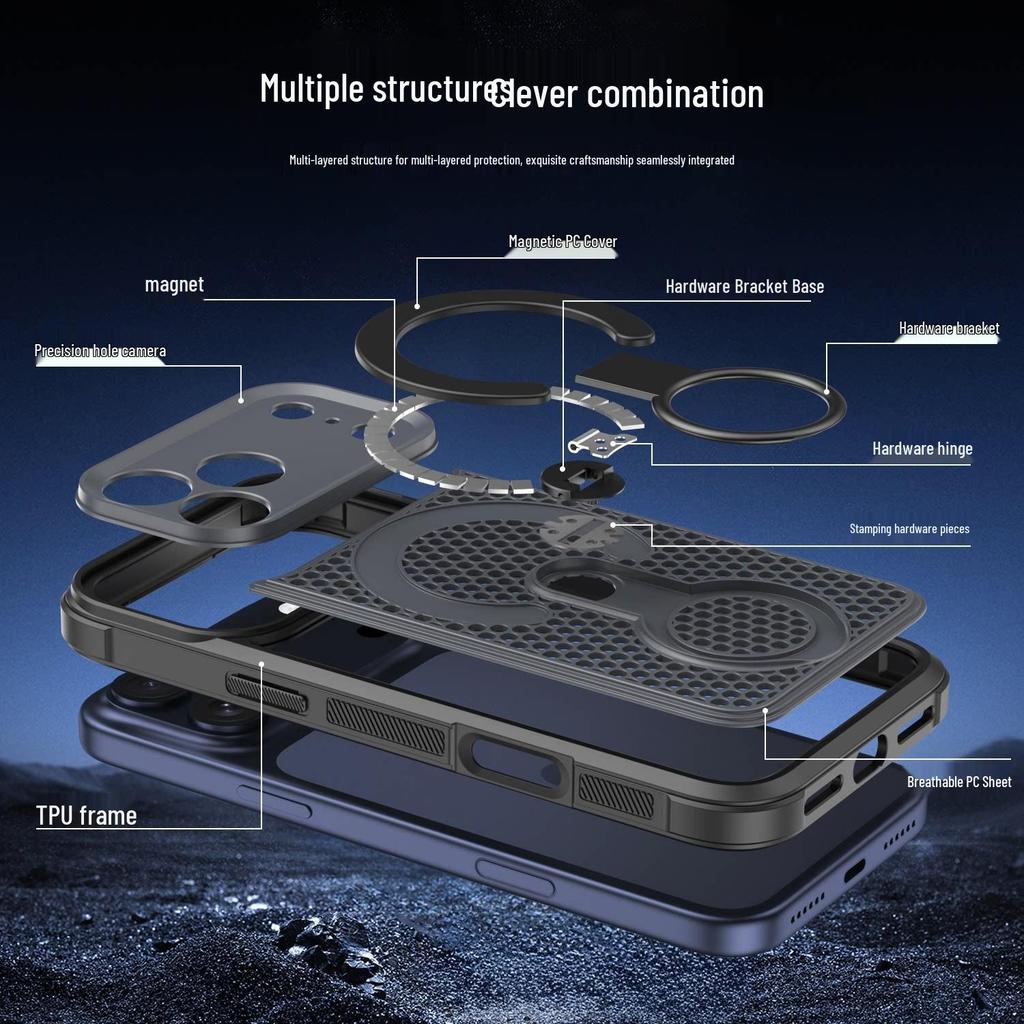 360° Magnetic Honeycomb Heat Dissipation Bracket for iPhone 17 Pro and Apple 16 Business Cases