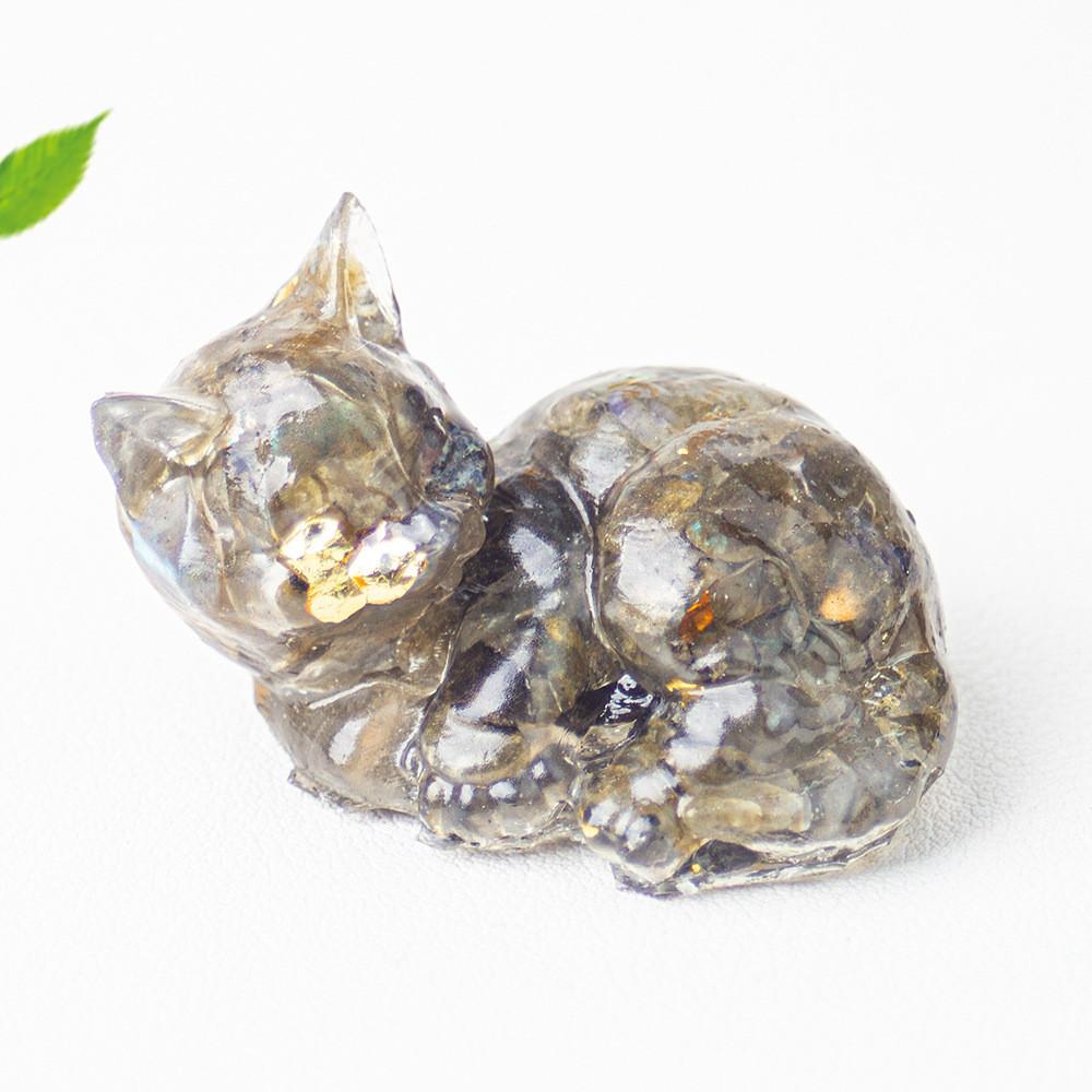 Resin Art Cat Figurine With Crystals For Home Office Decor Gift For Friends And Family