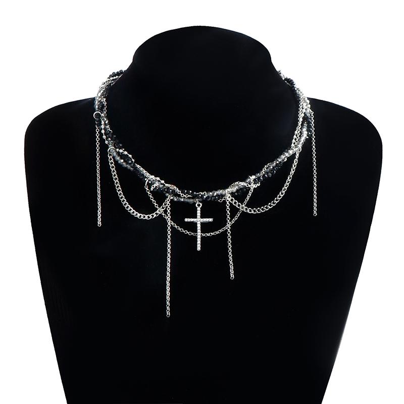 Cross Pendant Necklace For Women Light Luxury Tassels Clavicle Chain Cool Choker Exquisite Fashion Necklace Jewelry Gifts