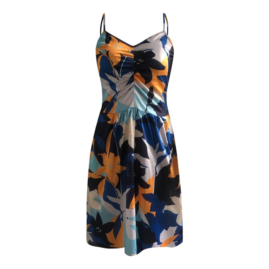 Kvinnemote Uformell ermeløs slank Sexy V-hals trykt mellomlang kjole