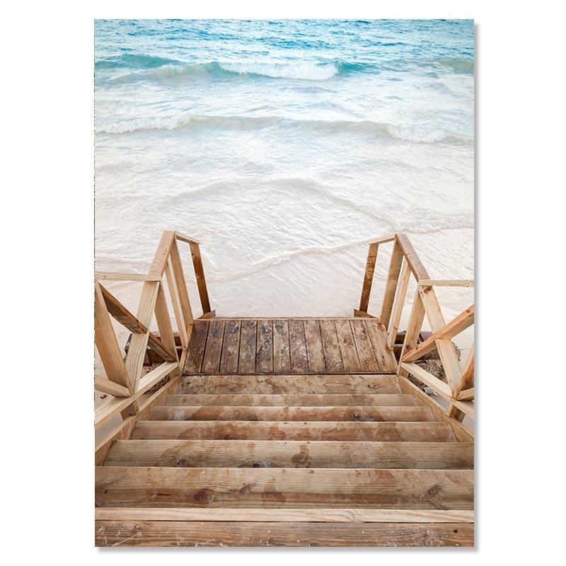 Tropical Beach Ocean Poster Palm Tree Banana Leaves Wall Art Canvas Painting Bridge Summer Seascape Picture For Home Decor