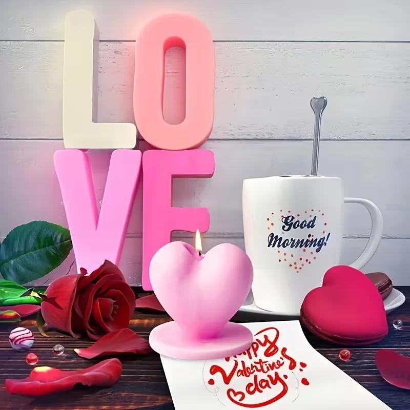 3D Love Candle Silicone Mold DIY Handmade Heart-shaped Soap Gypsum Crystal Crafts Resin Casting Mold Valentine's Day Gift Making