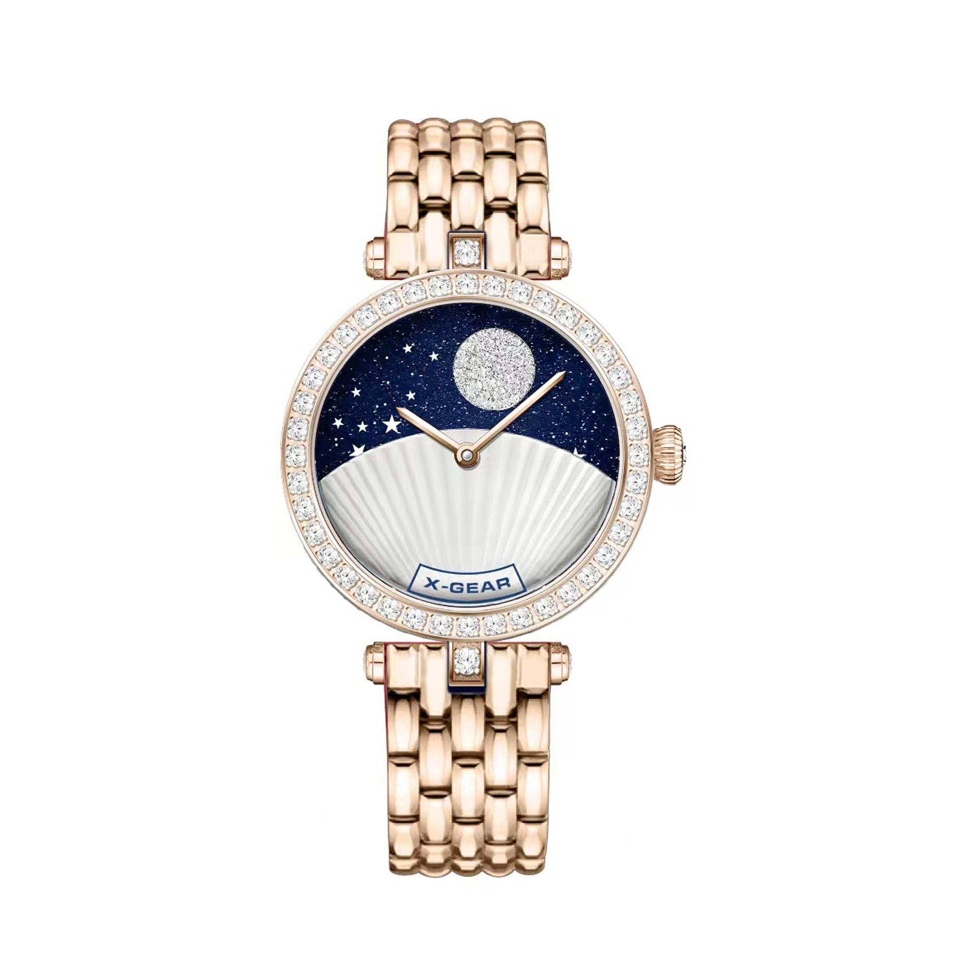 

Luxury Fashion Blue Quartz Stone Face Quartz Wrist Watch for Women; Waterproof and Night Light Stellar Model Яскраво-рожевий