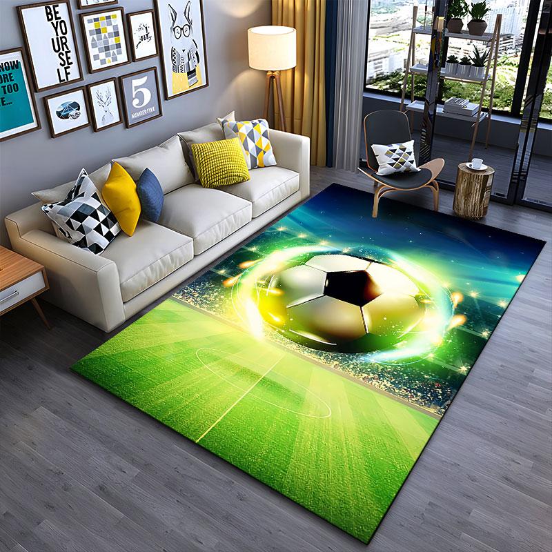 Glowing Soccer Ball on Field suitable as a non-slip mat for the living room or bedroom sofa