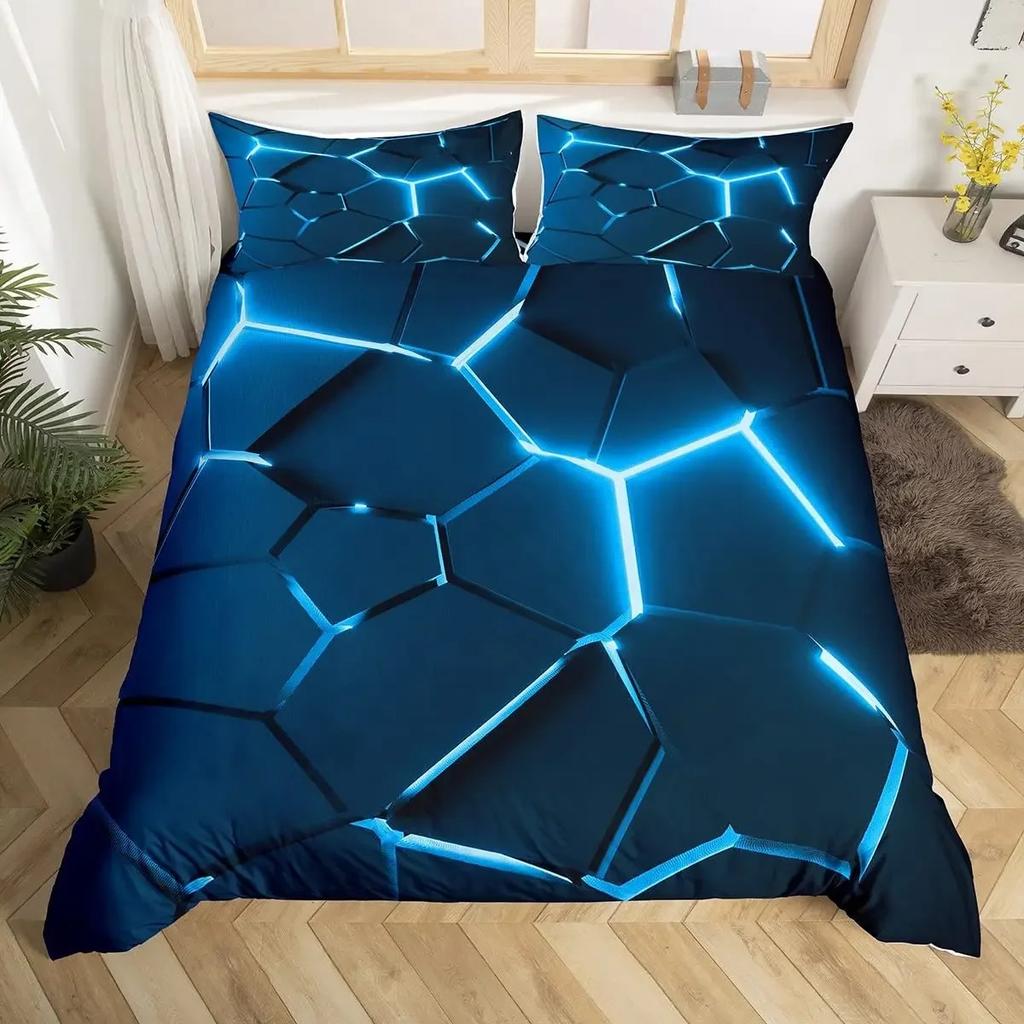 Geometric Duvet Cover Multicolor Honeycomb Hexagon Bedding Set Geometric Theme Metal Texture S