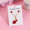 Strawberry Cherry Inlaid Necklace & Earrings Set, Light Luxury Design, 304 Stainless Steel Clavicle Chain for Women