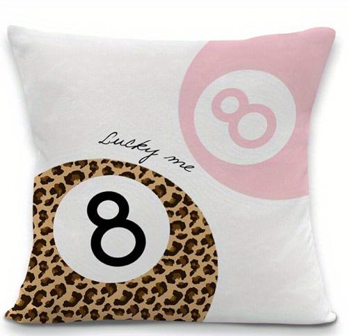 Lucky Leopard Pillow Cover Pink Trendy 8 Ball Playing Card & Lip Print Square Cushion Case Soft Decorative Pillowcase