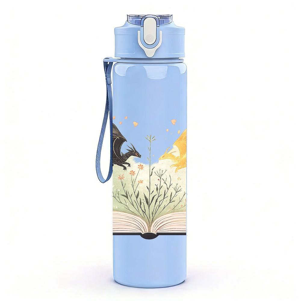 1PC Open Book Floral Magic Art Print 750ml Color Plastic Sports Water Bottle Leakproof Flip Straw Lid Suitable for Sports Office Home Use