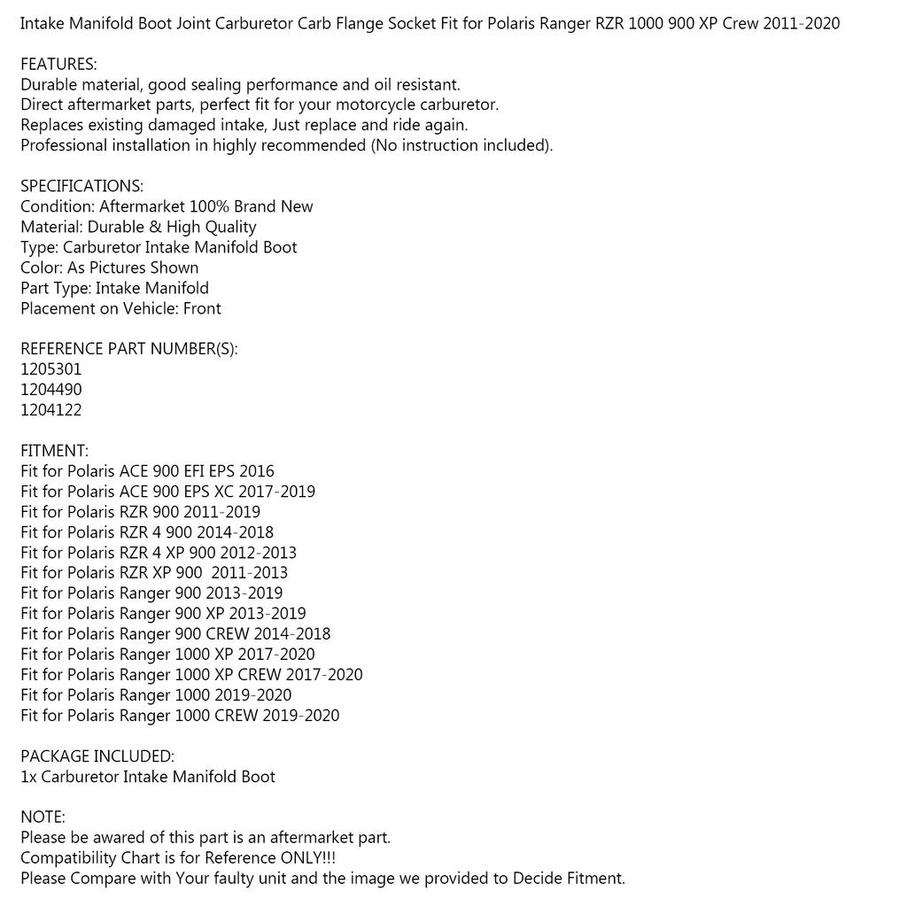 Throttle Body Adapter Intake Manifold Fit for Polaris ACE RZR 900 11-19 1205301