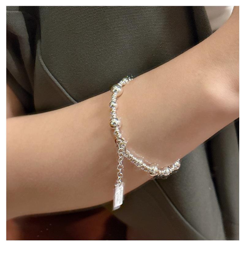 Korean Style Gradient Round Bead Choker Necklace, S925 Sterling Silver, Trendy Blogger Fashion Jewelry