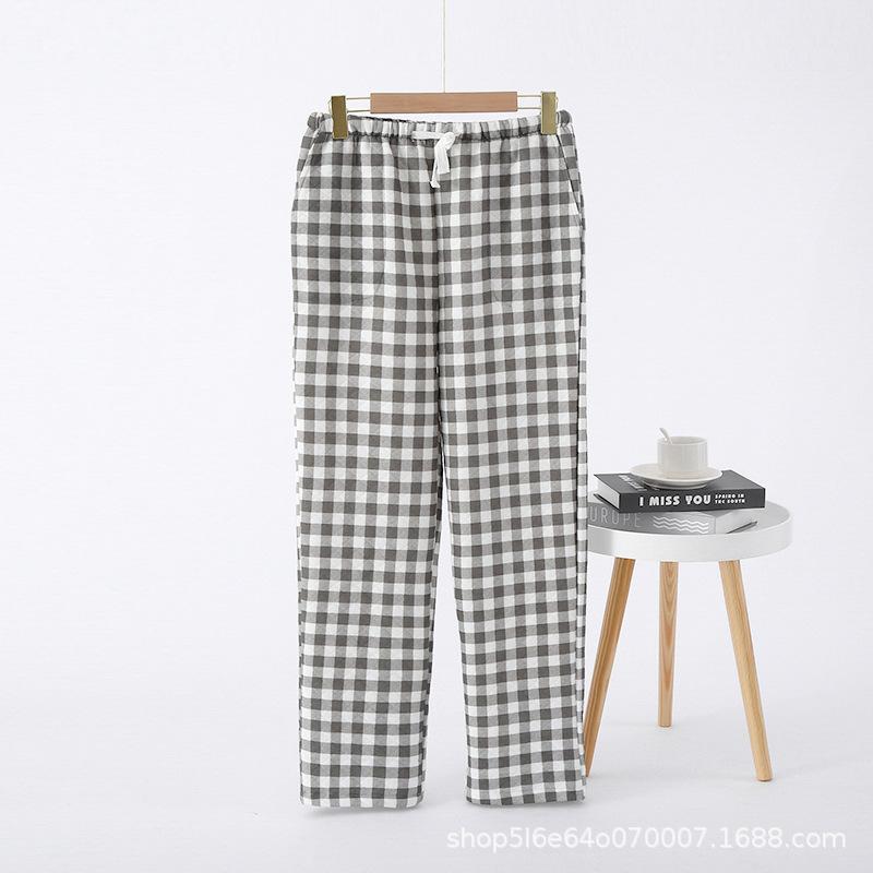 Autumn and Winter Couple Plaid Pajama Pants Women's Trousers Pure Cotton Air Layer Padded Cotton Japanese Plaid Home Pants Loose Home