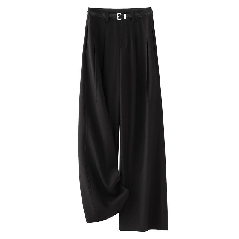 Women's Grey Wide-Leg Suit Pants for Spring 2025 - Casual, Draped, Loose-Fit, Slimming, Straight-Leg Style for Spring and Autumn.