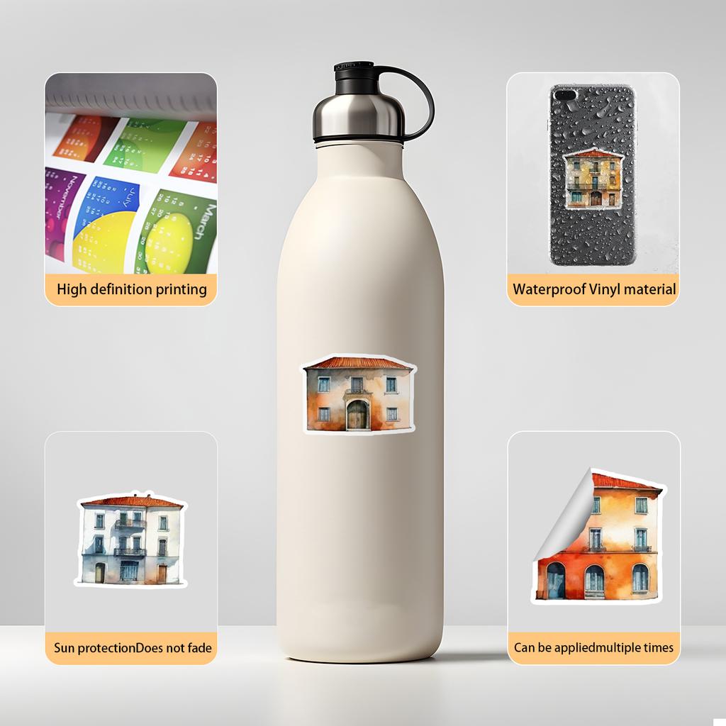50 Sheets of Architectural Series Graffiti Stickers for Mobile Phones and Computers, Waterproof Decorative Stickers, Creative DIY Stationery Stickers