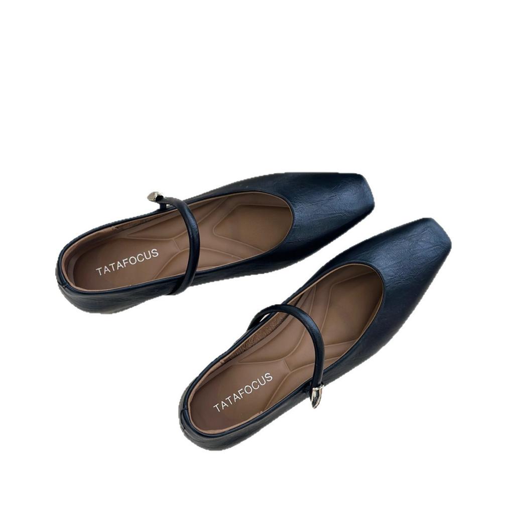 French retro simple Mary Jane shoes women's 2025 autumn new shallow mouth one pedal small square head showing feet small single shoes