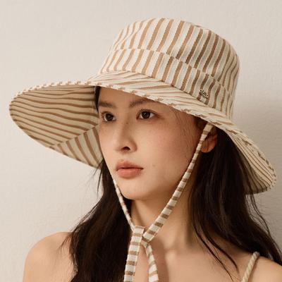 Chapeau d'été rayé pare-soleil pour femme, chapeau de pêcheur à large bord pour les vacances, protection solaire