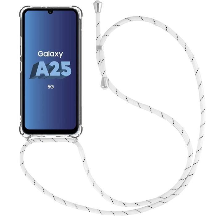 Coque - BOOLING - Samsung Galaxy A25 5G - Protection Antichoc - Silicone Transparent - Cordon Blanc