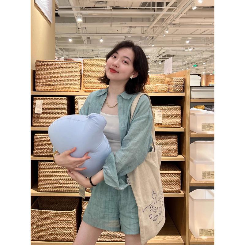 

Women s Summer Mint Mambo Cotton-Linen Two-Piece Set: Loose Shirt & Casual Shorts Double Extra Large світло-синій колір