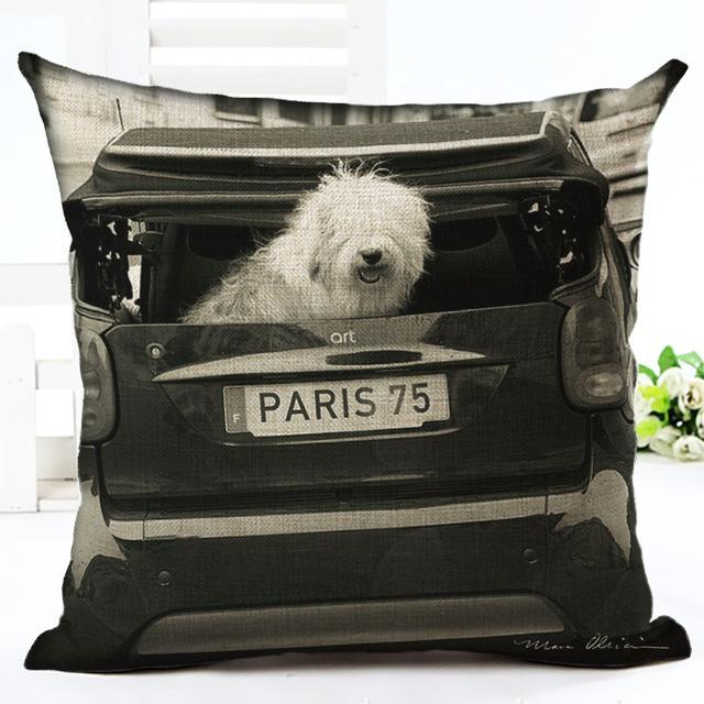 Cute Dog Printing Cushion Cover Cotton Linen Dog Throw Pillow Case For Sofa Decorative Pillowcase Cover Almohada Zt86