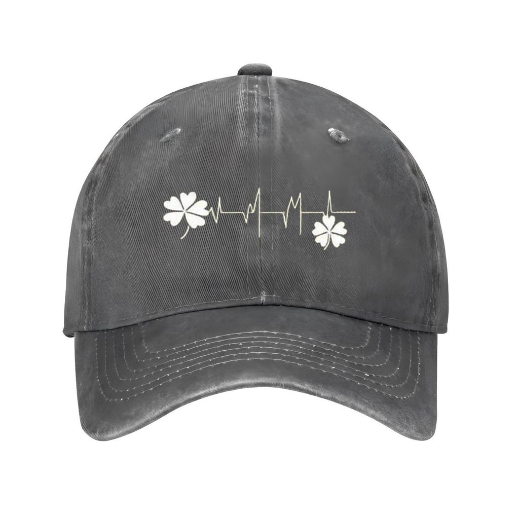 Four Leaf Clover Heartbeat Baseball Cap Unisex Polyester Casual Sporty Outdoor Adjustable Hat