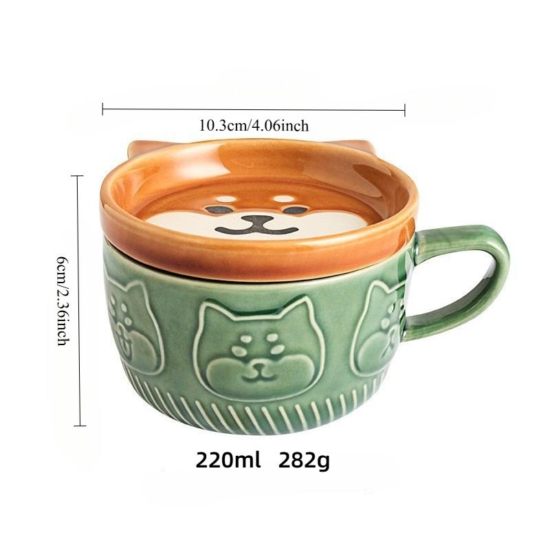 

JUSTINLAU Cartoon Coffee Cup with Lid Breakfast Milk Cup Creative Household Tableware Water Cup Woman Funny Gifts Ceramic Mugs 220ml
