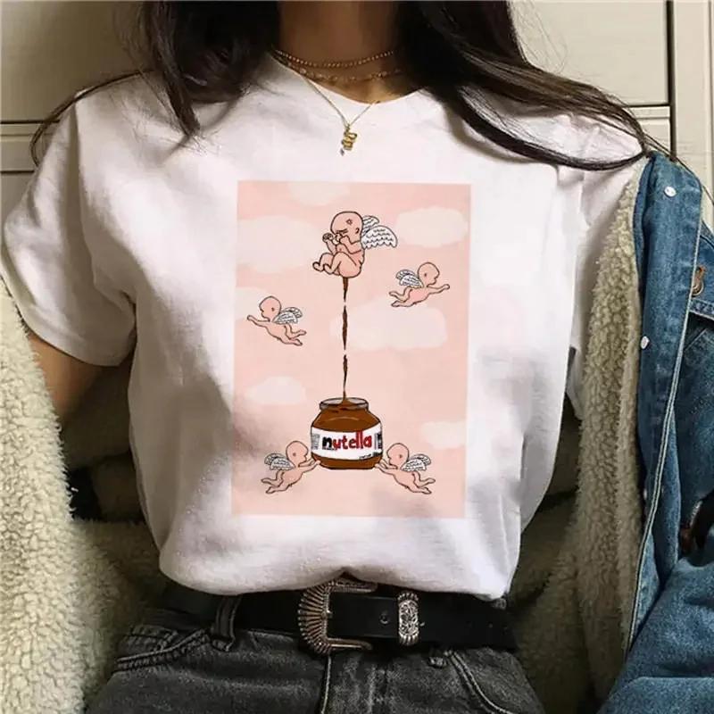 Ladies' Newest Kawaii Fashion Nutella Fun Printed T-shirt Harajuku Women's Cute Cartoon Korean Top T-shirt Women's Clothing