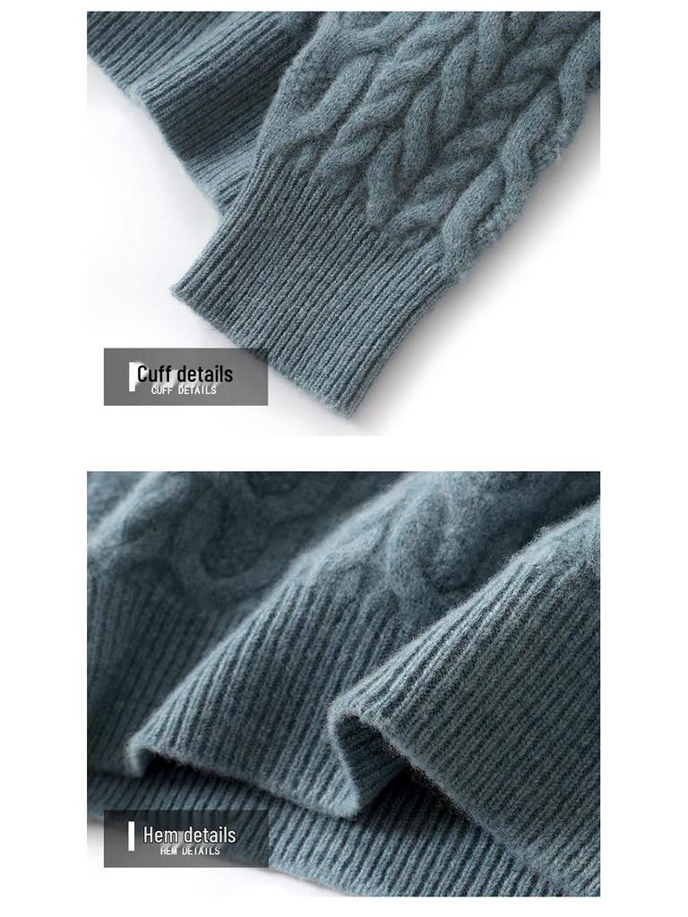 Men's Pure Wool Half High Neck Thick Pullover - Solid Color Loose Casual Knitted Cashmere Sweater