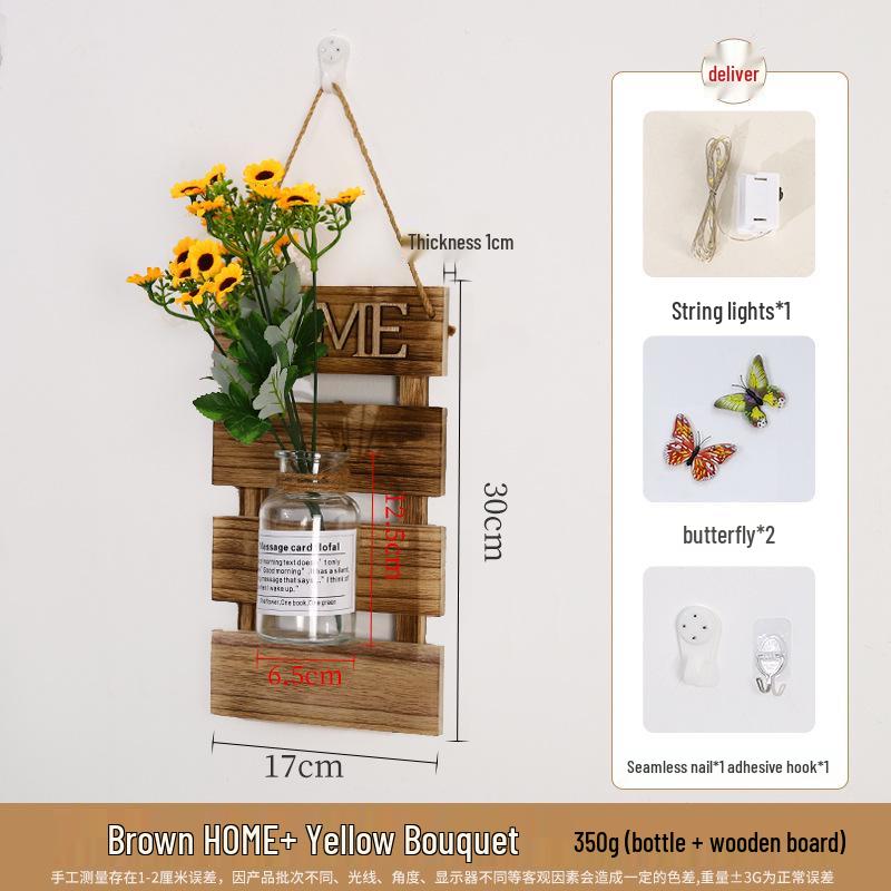 Handcrafted Wooden Wall-Mounted Hydroponic Glass Vase for Bedroom and Living Room Decor
