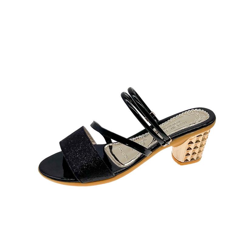 

Горячая Распродажа Летняя Высококачественная Женская Обувь Модные Цвета Повседневные Высокий Каблук Открытый Носок Толстый Каблук Женские Тапочки 40