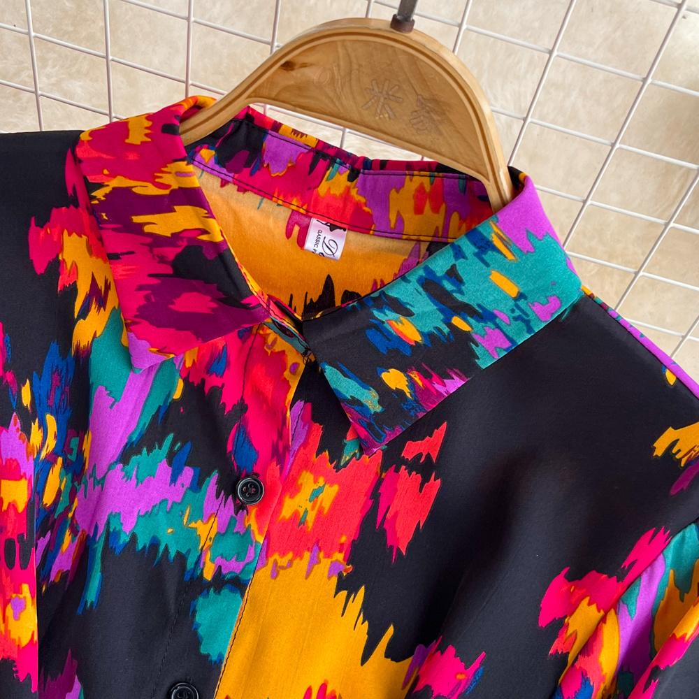 Nowa jesienna moda damska sukienka z kwiatowym nadrukiem skręcić w dół kołnierz z długim rękawem jednorzędowa linia w stylu vintage Midi sukienki imprezowe