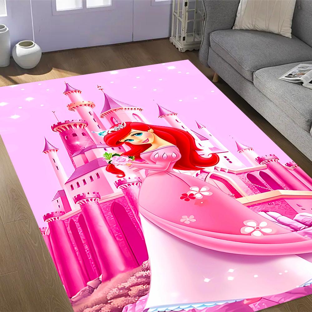 Underwater Mermaid Adventure Disney Cartoon Theme Anti-Slip Rug - Polyester, Home Decor, Suitable for Bedrooms, Living Rooms, Doorways, and Studios