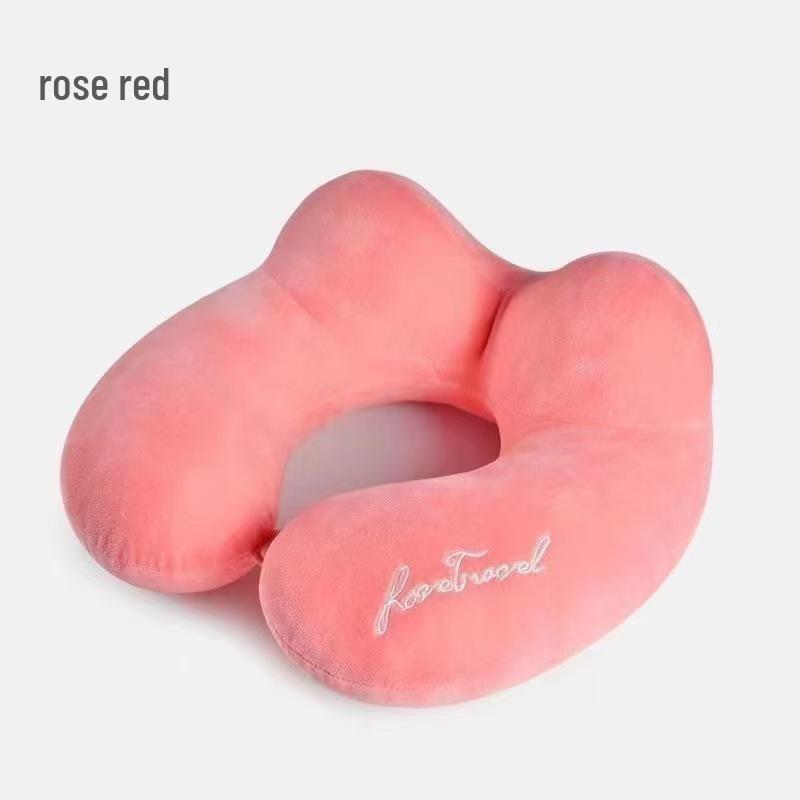 Memory Foam U-Shaped Plush Travel Neck Pillow розовый