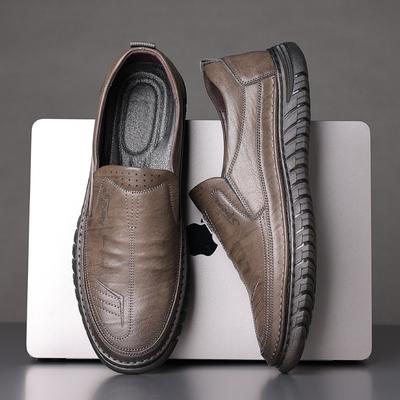 New 2025 Men's Casual Leather Shoes Soft Bottom Slip-On Cow Tendon Sole Breathable Polyurethane Bottom Adult Leather Footwear
