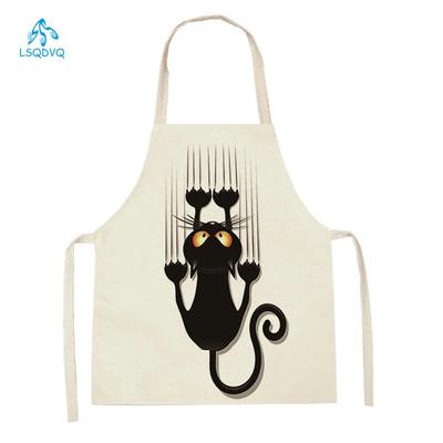 Cute Cat Pattern Kitchen Aprons Home Cooking Baking Linen Cleaning Apron Cartoon Animal Sleeveless Pinafore Waist Bib