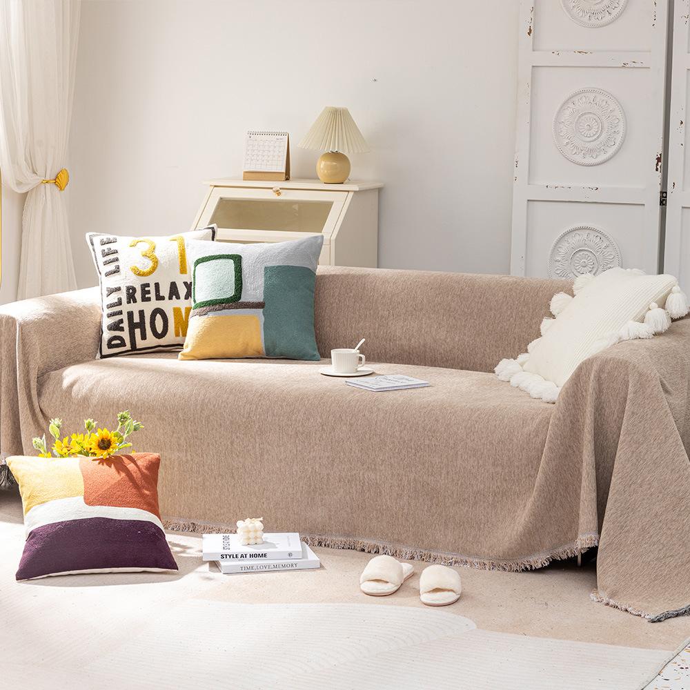 

Легкое роскошное скандинавское однотонное полотенце для дивана из шенилла, универсальное утолщенное пылезащитное полотенце для дивана с защитой от песка на все времена 180*130cm