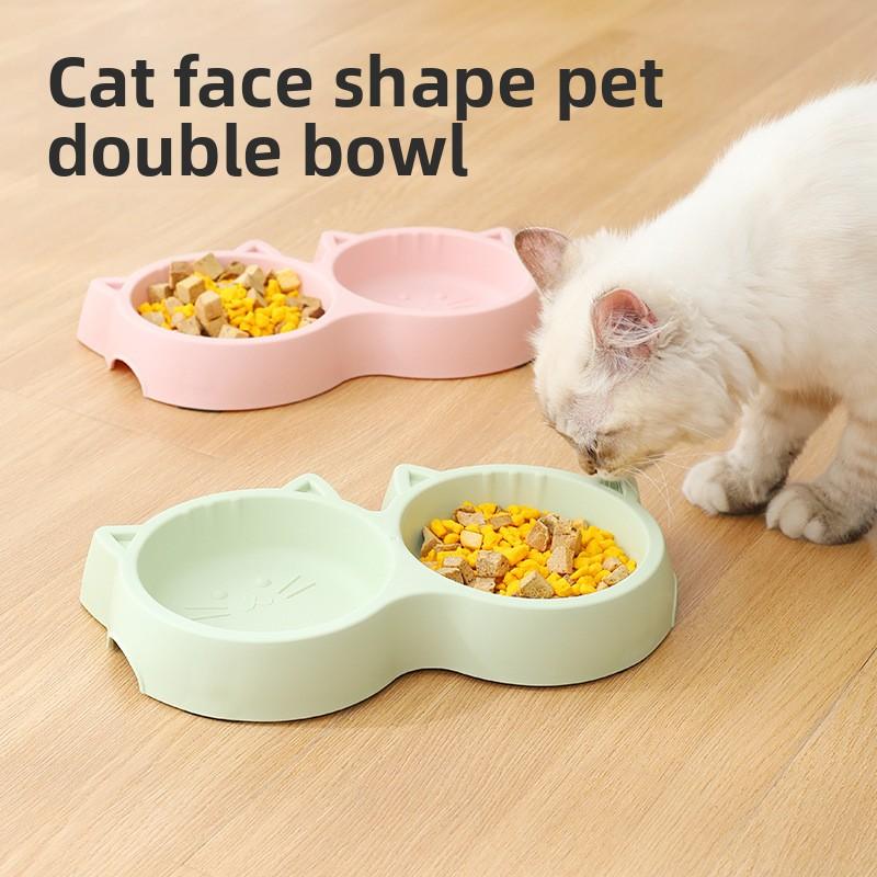 Miao Xin Bao Cat Bowl Plastic Cat Face Shaped Pet Double Bowl Pet Bowl