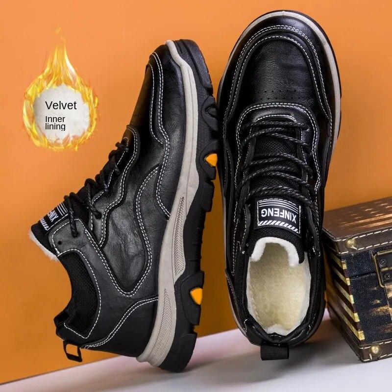 

Мужская повседневная кожаная обувь в деловом стиле, хлопковая теплая легкая спортивная мужская обувь на открытом воздухе, новинка 2023 года, кожаная обувь 44