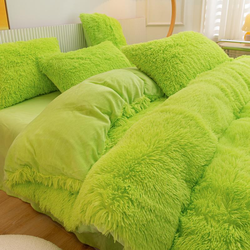 Coral Fleece Four-piece Bedding Set, Mink Fleece, Cloud Mink Fur Fleece-lined Bedding, Winter Thickened Warm Duvet Cover and Sheets
