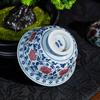Jingdezhen Hand-Painted Antique Blue and White Underglaze Red Gaiwan