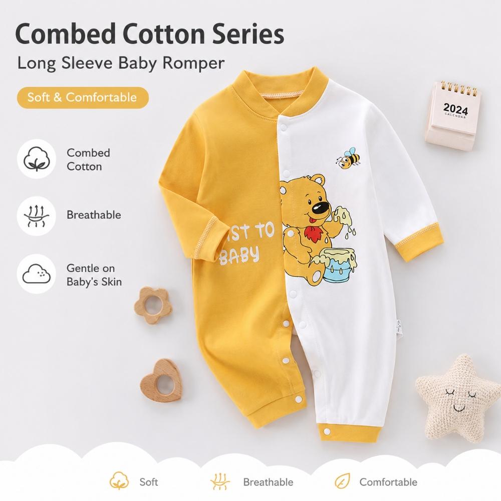 Body de Algodón Peinado para Bebé Manga Larga Mono Infantil Pelele de Animal Unisex Ropa Interior Térmica Cierre con Corchetes Suave Onesie para Recién Nacido Invierno Conjunto Cálido