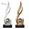 Elegant Craftsmanship Statue Abstract Decorative Sculpture with Clear Crystal Ball, Modern Flowing Curve Tabletop Decor Golden for Office Desk