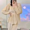 Autumn Winter Velvet Pajamas Women's Sleepwear Home Wear Sweet Palace Princess Style Pijamas Trouser Suits Sexy Lace Loungewear