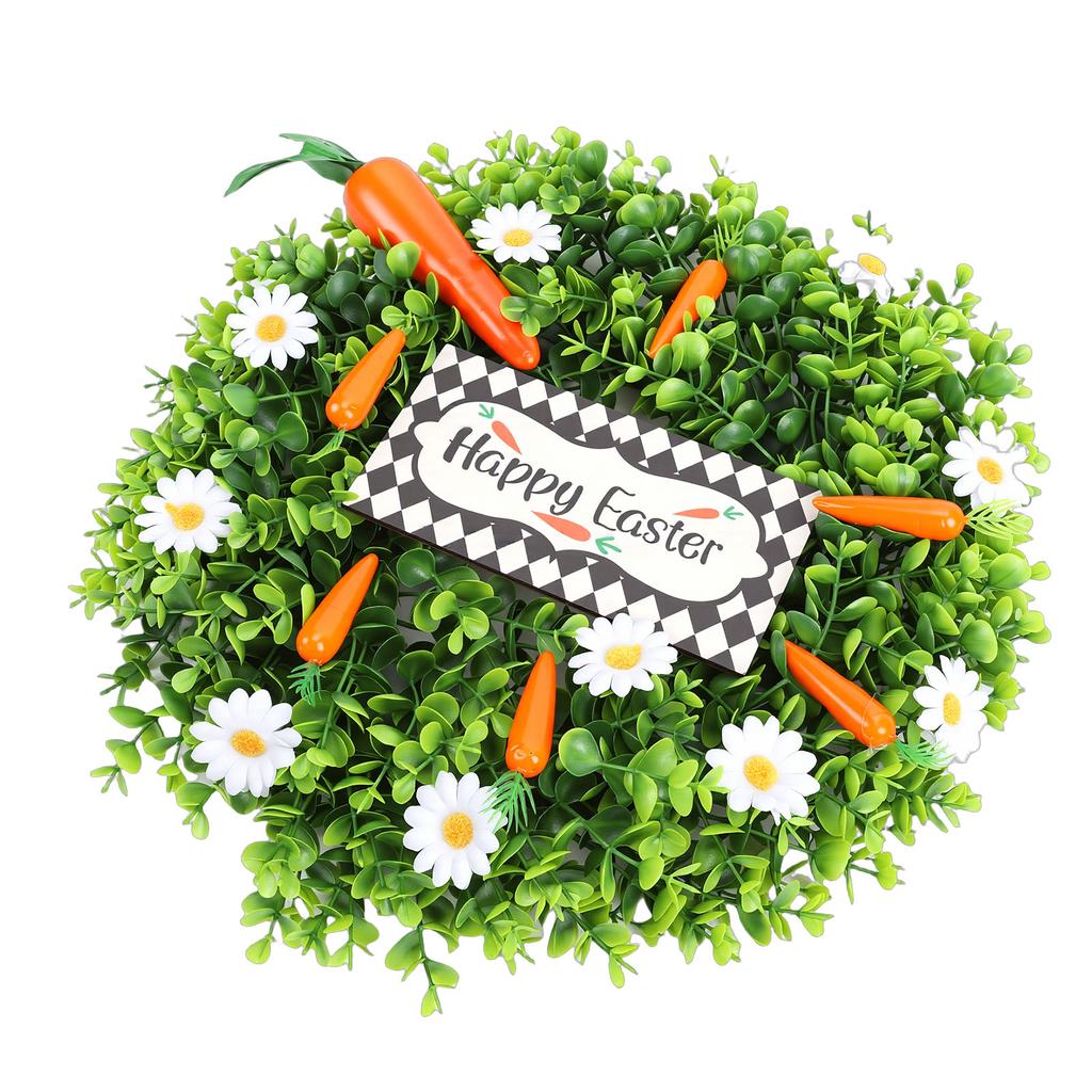Easter Wreath Decoration Artificial Spring Wreath with White Daisy Carrots Green Leaves for Home Wall Farmhouse Holiday