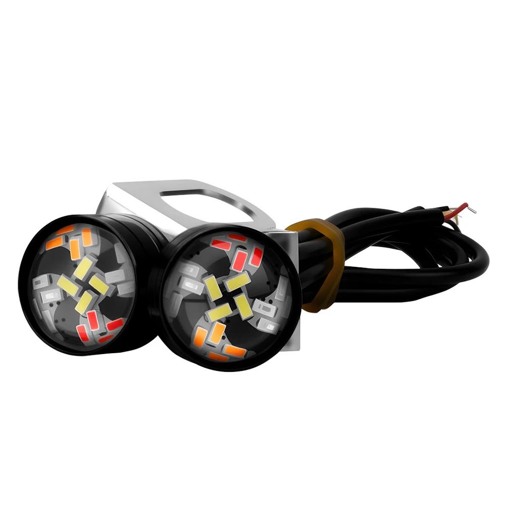 Universal 2Pcs/set Eagle Eye LED Light Motorcycle Multicolor RGB & Strobe Brake Warning Waterproof Mirror Mount 20 LEDs