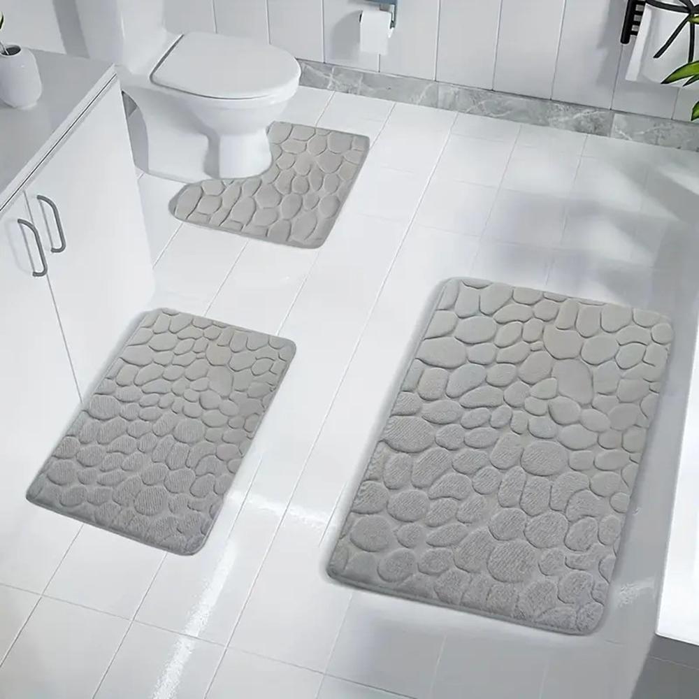 3PC Embossed Stone Pattern Toilet Mat Door Mats Absorb Water Mats Non-slip Carpet Mat, Can Wash Strip Carpet Home Decoration