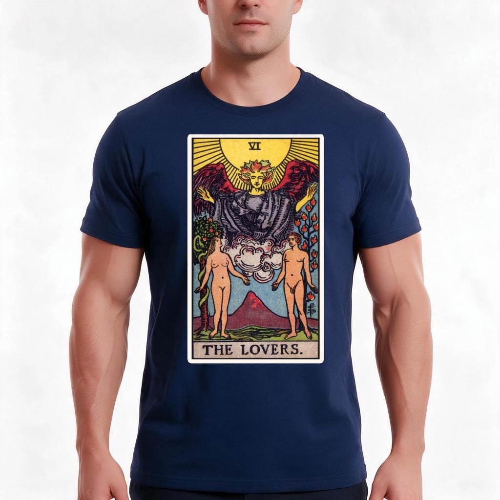 Vi The Lovers Tarot Card Tshirt Summer Casual Cotton Tee Oversized Streetwear Tops Vintage Graphic Print Unisex Unisex Unisex