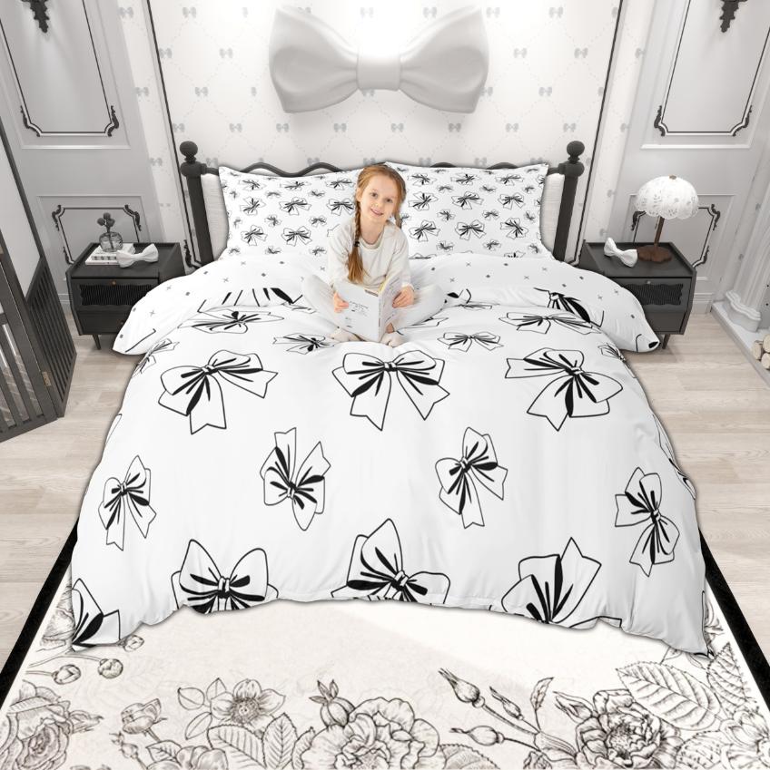 Homewish Girls Bow Knot Duvet Cover Set 2Pcs/3Pcs Princess Style Bedding Ribbon Bow-Tie Bed Cover Set