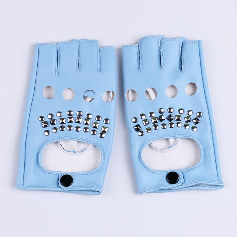 Street Dance Half-finger Gloves Men's Nightclub Pole Dance Rivet Gloves Performance Dancing Spring Summer Dance Performance Leather Gloves