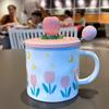 High Value Tulip Ceramic Water Cup Mug with Lid Summer Creative Couple Cup Milk Coffee Cup