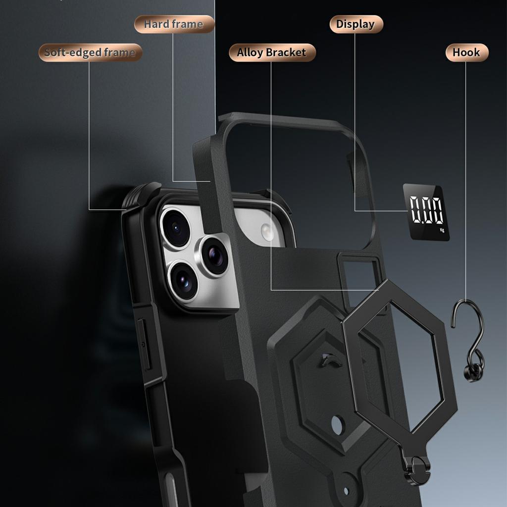 Для iPhone 17 Pro Чохол Шестикутний Підставка Ударостійкий ТПУ ПК Матовий Чохол для Телефона з Вбукріпленим Гачком-Лінійкою